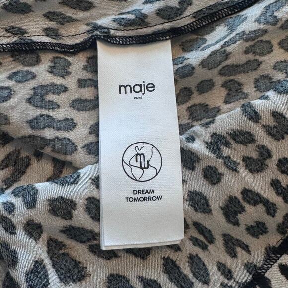 MAJE Ricata Leopard Print Ruched Ruffle Skirt Mini Dress Size FR 40 / US 8 - Picture 12 of 15